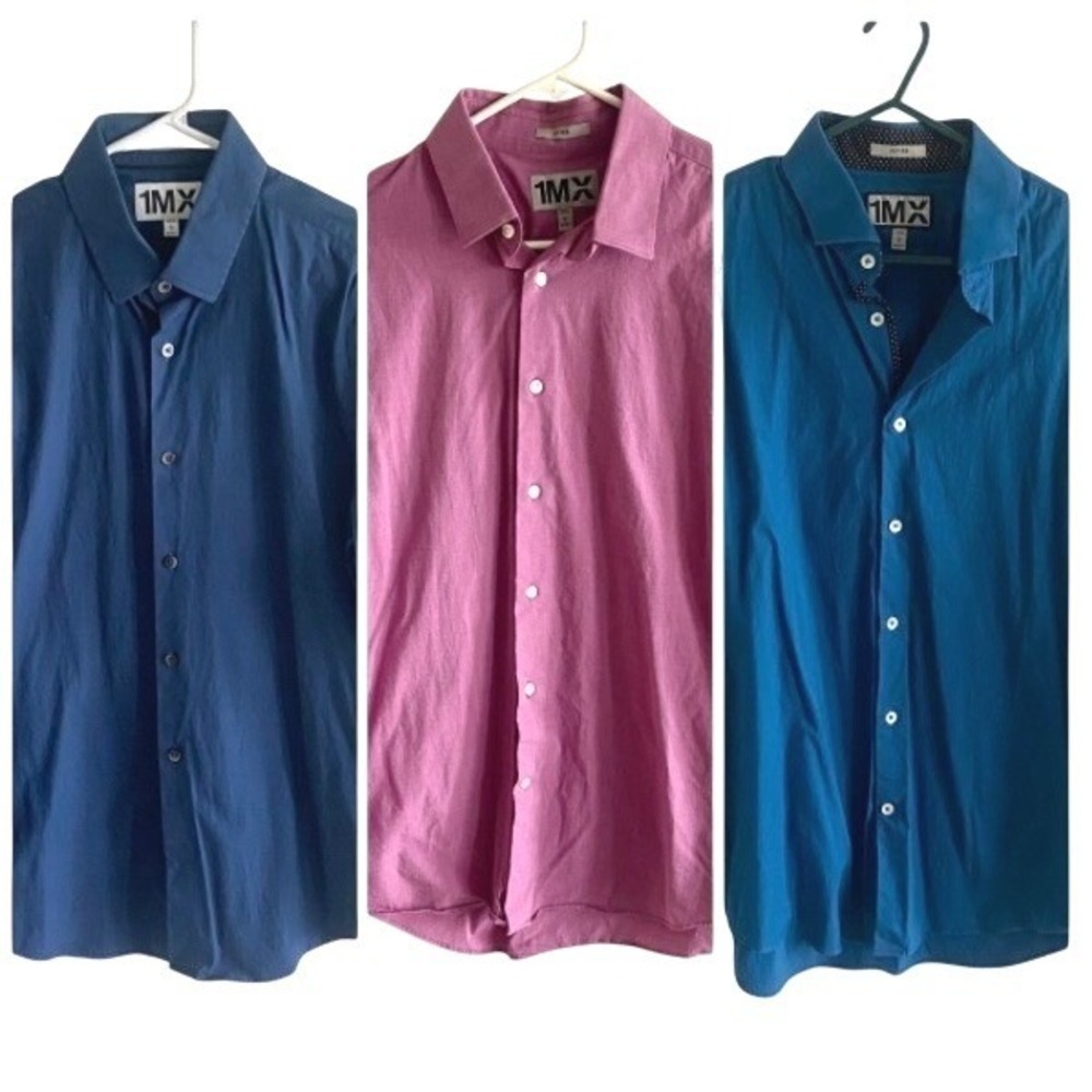 Lot of 3 Express 1MX Mens Fitted Dress Shirts Blue Purple Magenta‎ Size Large L